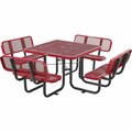 Global Industrial 46in Square Picnic Table with Backrests, Expanded Metal, Red 695965RD